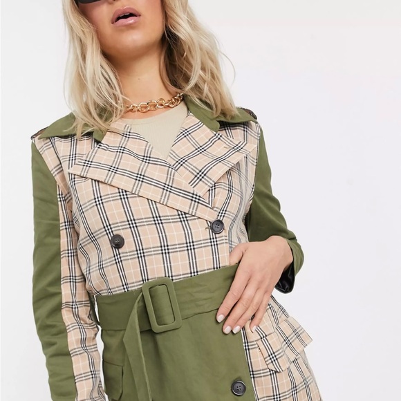 Unique 21 mix& match trench in khaki & check - Picture 2 of 2